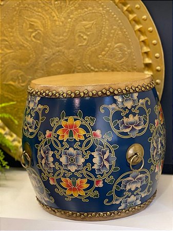 Tamborete Garden Seat - Pintado à mão - Azul e Colorido