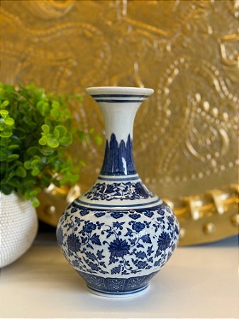 Vaso Decorativo - Azul e Branco - Ceramica - 22CM
