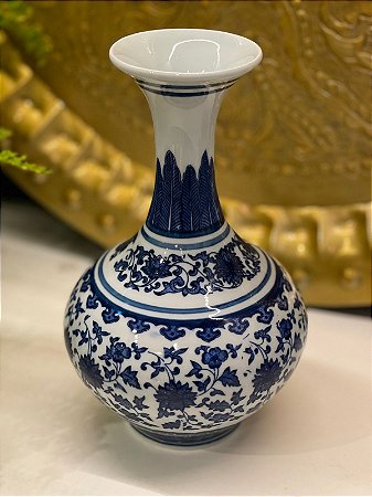 Vaso Decorativo - Azul e Branco - Ceramica - 21,5CM