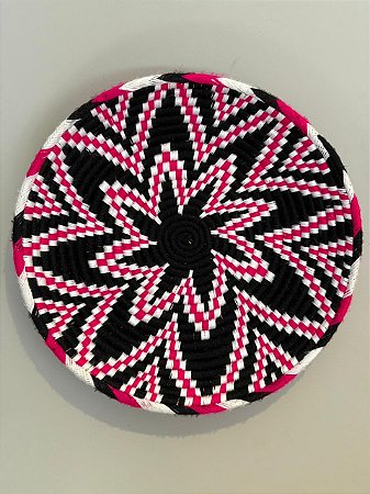Cesto Marroquino - Mesa e Parede - Preto, Rosa e Branco  - 45CM