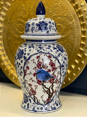 Potiche - Azul e Branco - Cerâmica - 45cm
