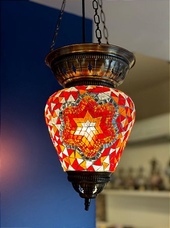 Luminária de Teto Turca Gota Vermelha e Laranja