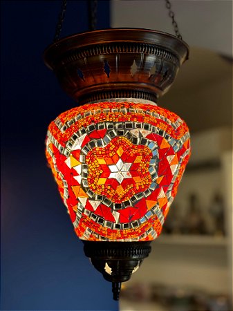 Luminária de Teto Turca Gota Laranja e Vermelha