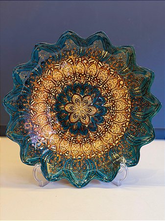 Centro de Mesa em Vitral - Pequeno - Verde e Dourado
