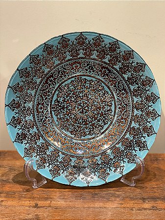Centro de Mesa em Vitral - Pequeno - Turquesa e Dourado