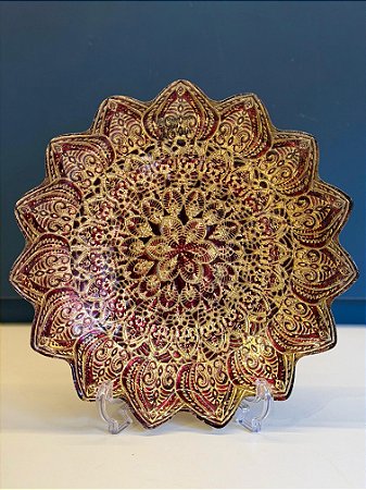 Centro de Mesa em Vitral - Pequeno - Vinho e Dourado