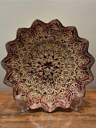 Centro de Mesa em Vitral - Pequeno - Vinho e Dourado