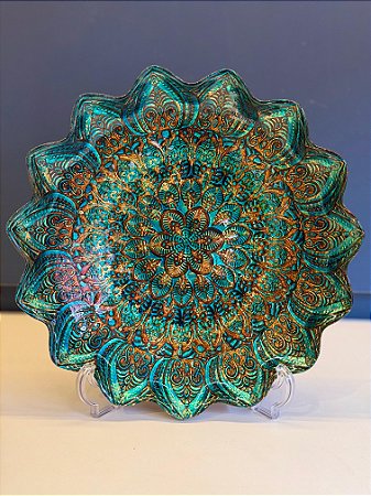 Centro de Mesa em Vitral - Pequeno - Verde e Dourado