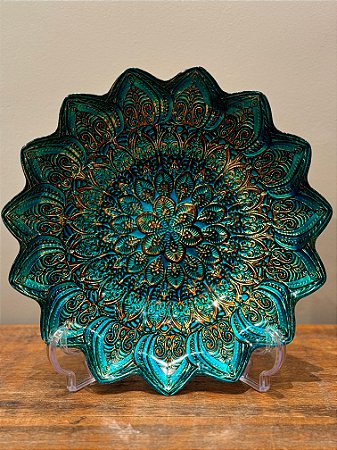 Centro de Mesa em Vitral - Pequeno - Verde e Dourado