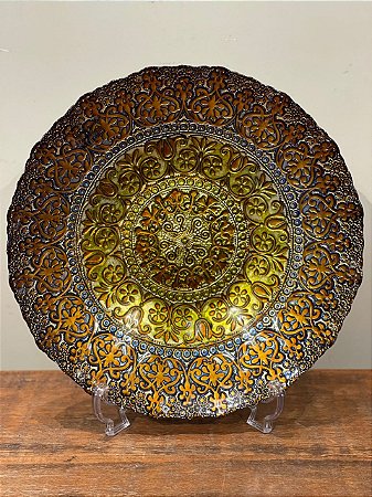 Centro de Mesa em Vitral - Grande - Dourado e Azul