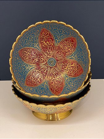 Bowl Latão - Dourado - Azul Claro e Vermelho