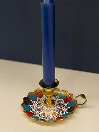 Porta Vela - Latão - Dourado -Flor - Branco