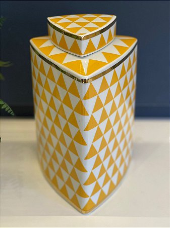 Potiche  - Ceramica - Amarelo e Branco - 26CM