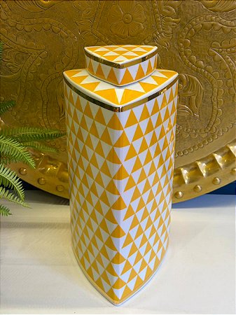 Potiche  - Ceramica - Amarelo e Branco - 34,5CM