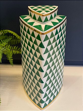 Potiche  - Ceramica - Verde o e Branco - 34,5CM