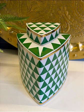 Potiche  - Ceramica - Verde e Branco - 19CM