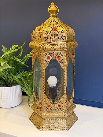 Lanterna Marroquina - Dourado e Vermelho - 54cm