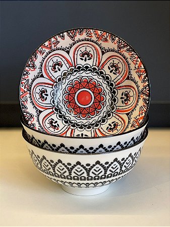 Bowl - Cerâmica - Preto e Laranja - Tamanho Médio