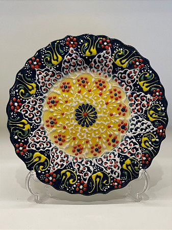 Prato de Parede Pequeno - Turquia - Decorativo - Cerâmica - Alto Relevo - Verde Escuro