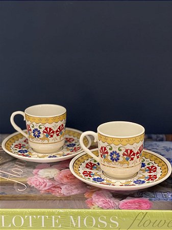 Xícara - Turca - Cerâmica - Par - Dourada