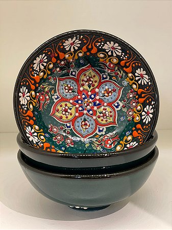 Bowl - Cerâmica - Turquia - Relevo - Verde Escuro - Tamanho Médio