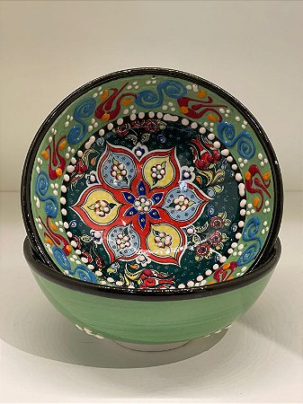 Bowl - Cerâmica - Turquia - Relevo - Verde Claro - Tamanho Médio