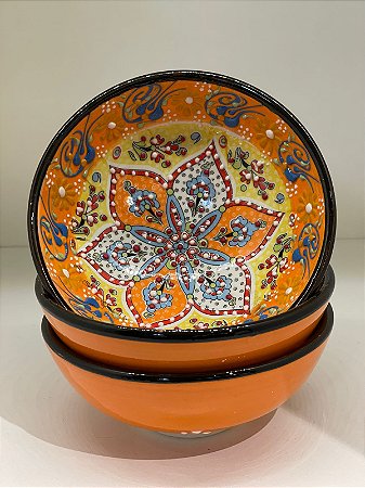 Bowl - Cerâmica - Turquia - Relevo - Laranja e Amarelo - Tamanho Médio