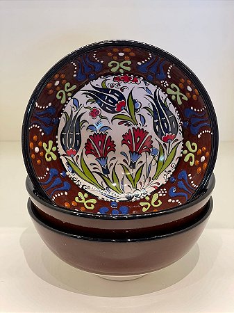 Bowl - Cerâmica - Turquia - Marrom e Branco - Tamanho Médio