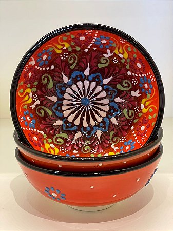 Bowl - Cerâmica - Turquia - Alto Relevo - Laranja - Tamanho Médio