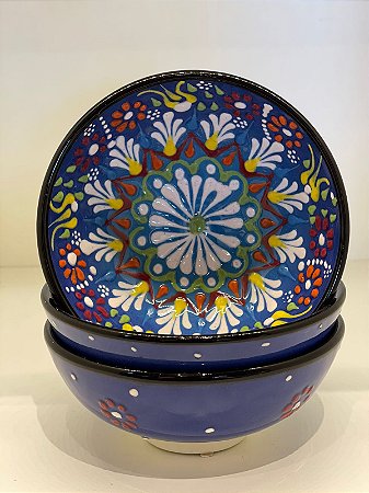 Bowl - Cerâmica - Turquia - Alto Relevo - Azul - Tamanho Médio