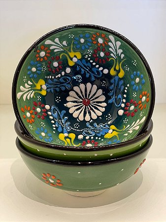 Bowl - Cerâmica - Turquia - Alto Relevo - Verde Claro - Tamanho Médio