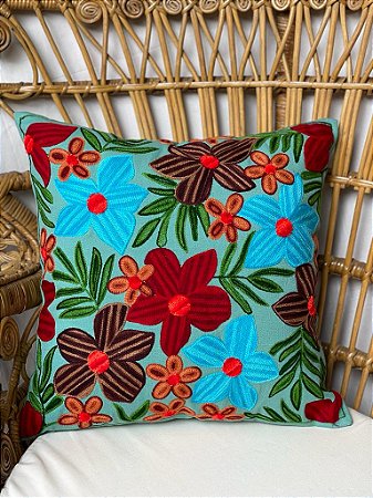 Capa de Almofada Bordada 45X45 Verde