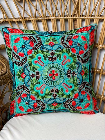 Capa de Almofada Bordada 45X45 Verde
