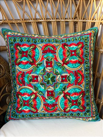 Capa de Almofada Bordada 45x45 Azul Escuro