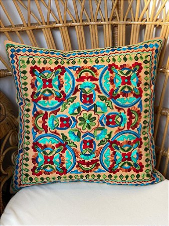 Capa de Almofada Bordada 45x45 Terracota