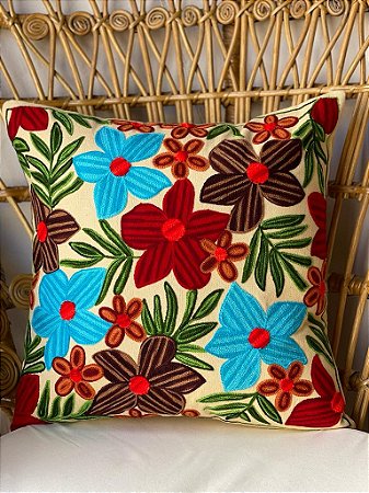 Capa de Almofada Bordada 45x45 Bege