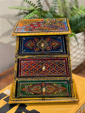 Mini Gaveteiro - Porta Joias - Madeira - 03 Compartimentos - Marrocos For  You | Decoração e Vestuário - Étnico