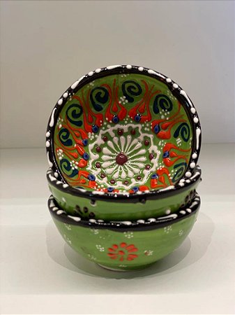 Bowl - Cerâmica - Turquia - Tamanho Pequeno - Pintura Relevo - Verde Claro