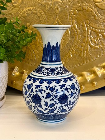 Vaso Decorativo - Azul e Branco - Ceramica - 22CM