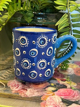 Caneca Turca - Ceramica - Pintado à Mão - Azul Claro