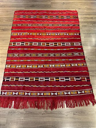 Tapete  - Marroquino - Kilim - Artesanal - Vermelho -  2,10x1,60