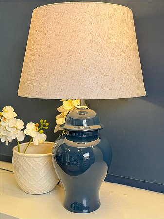 Abajur - Cerâmica - Azul com Cúpula