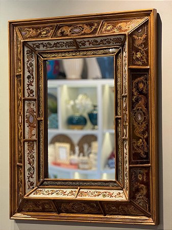 Espelho Peruano - Madeira - Vintage - Pintado á Mão