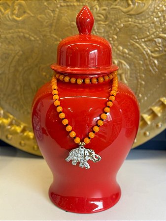Colar Decorativo - Resina e Metal - Elefante - Laranja