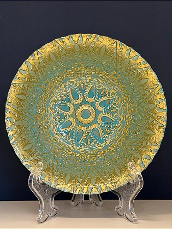 Bowl - Turquia - Vitral - Pintado á mão - Grande - Turquesa e Dourado