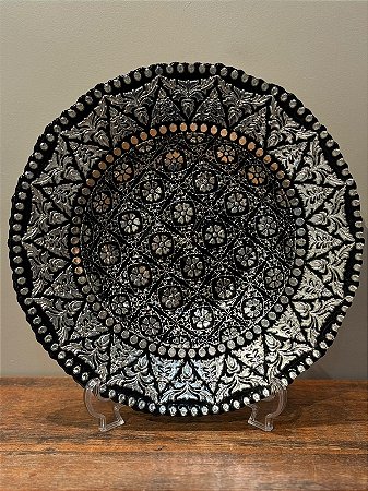 Centro de Mesa em Vitral - Grande - Preto e Prata