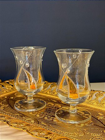 Par de Copos de Capuccino - Turco - Chanfrado - Dourado