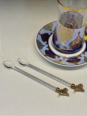 Par de Colheres - Turcas - Metal - Vidro - Dourado