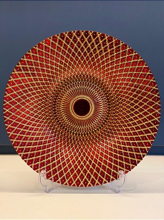 Centro de Mesa em Vitral - Vermelho e Dourado - Grande