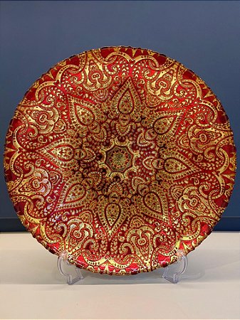Centro de Mesa em Vitral - Vermelho e Dourado - Grande